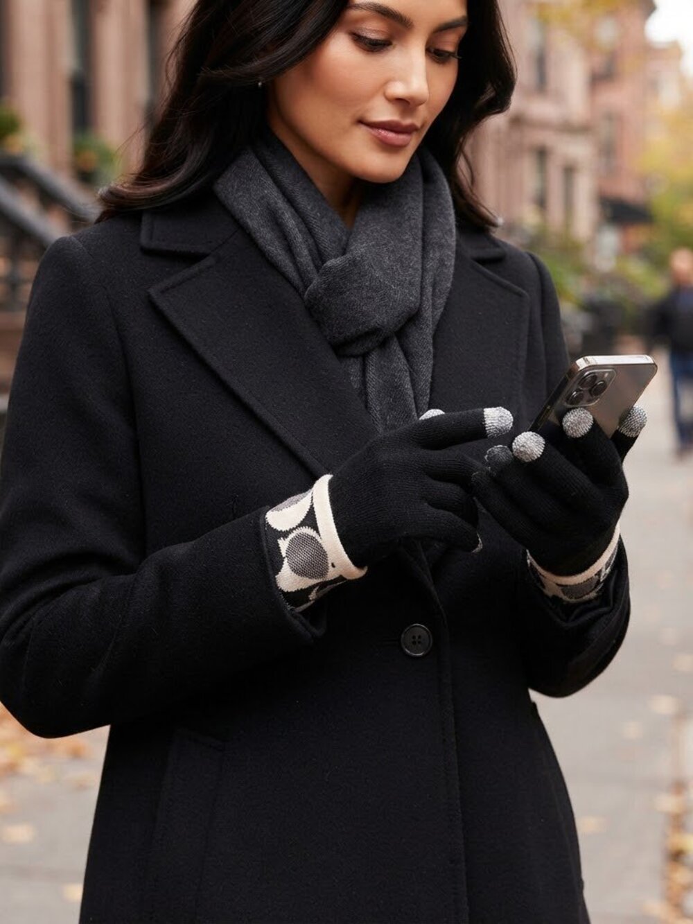 COACH Signature Black & Gray Wool Touch‎ Gloves